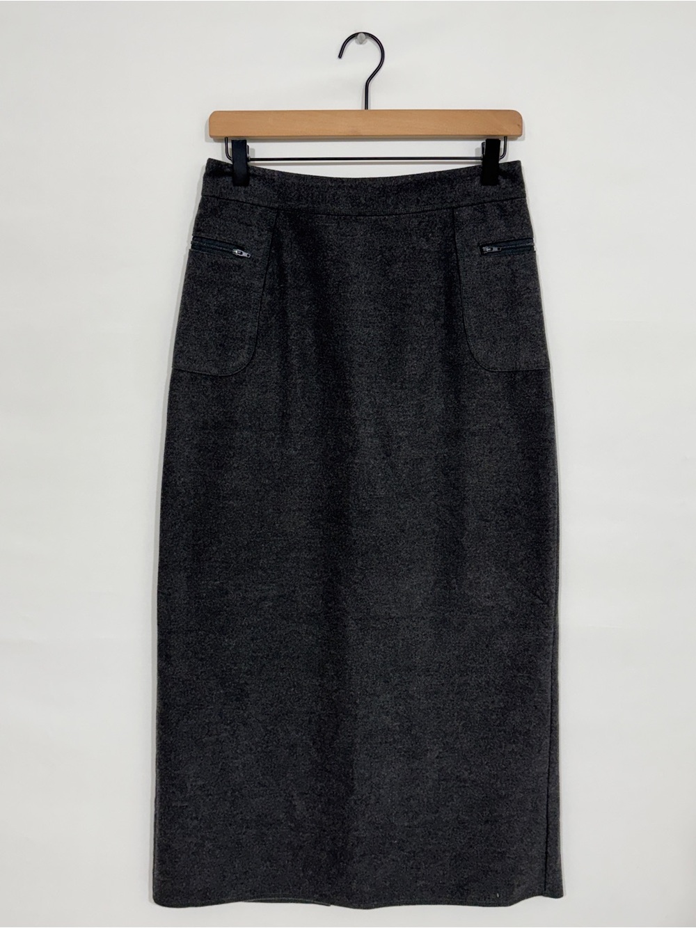 WSK29 {The Limited} Dark Charcoal Gray Fleece Maxi Skirt